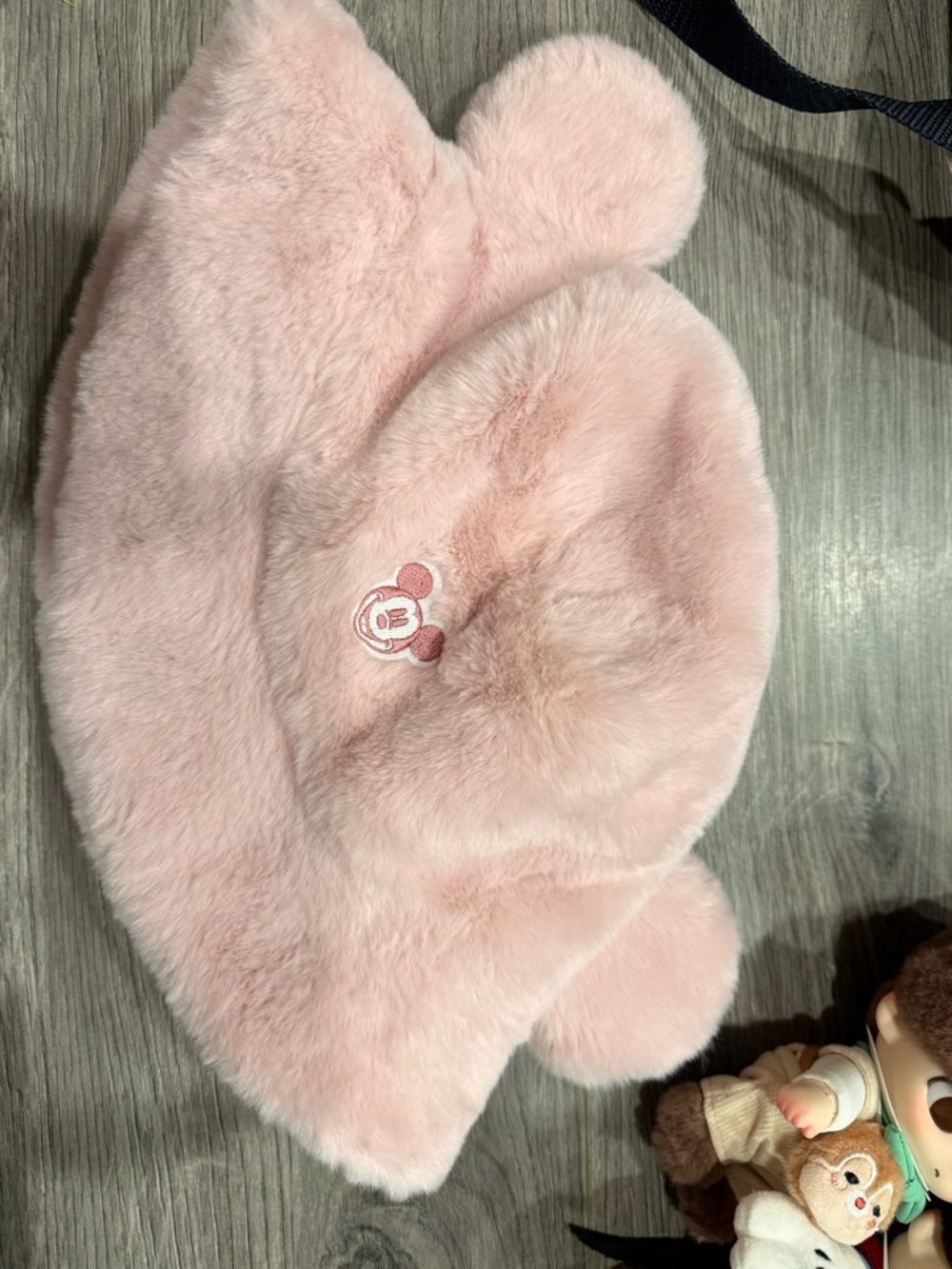 Disney Pink Faux Fur Ear Hat with Black Trim